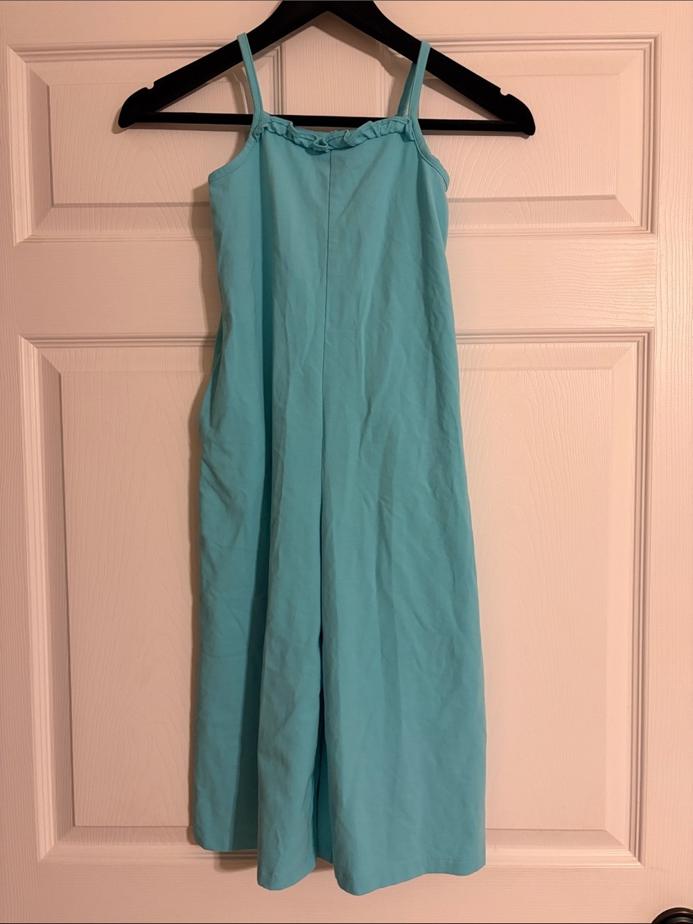 Janie and Jack Girls Ruffle Trim Wide Leg Jumpsuit Aqua Blue Knit Romper